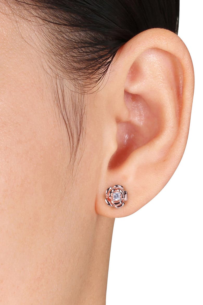 Lab Created White Sapphire Center Rose Stud Earrings, Alternate, color, ROSE