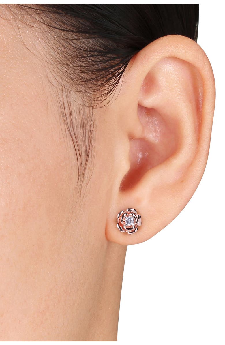 DELMAR Lab Created White Sapphire Center Rose Stud Earrings, Alternate, color, Rose