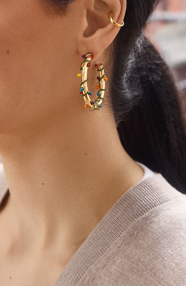 BaubleBar Feeling Festive Christmas Lights Wrapped Hoop Earrings, Alternate, color, 