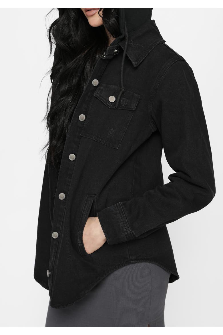 Trellis Hooded Pocket Denim Shacket, Alternate, color, Black