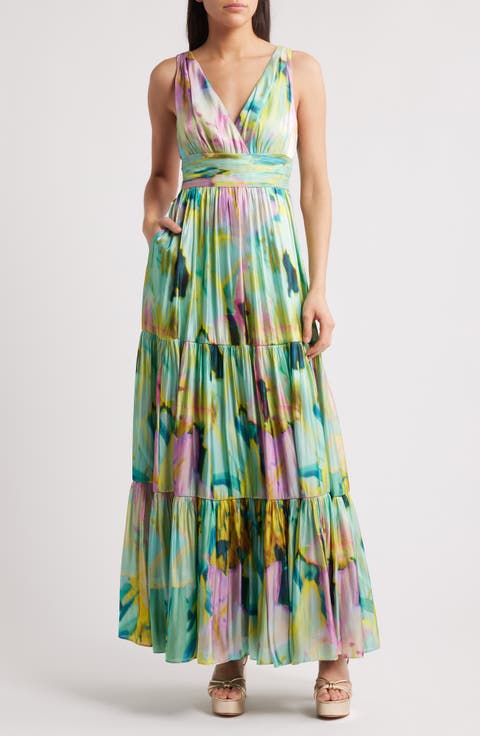 Britt Pleated Satin Gown
