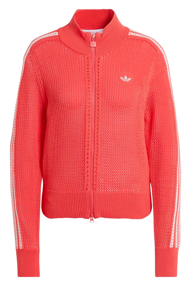 Open Knit Track Jacket, Alternate, color, SEMI LUCID RED