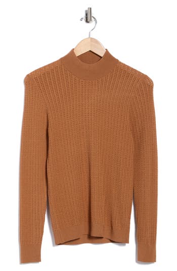 Elie Elie Tahari Mock Neck Pointelle Sweater In Brown