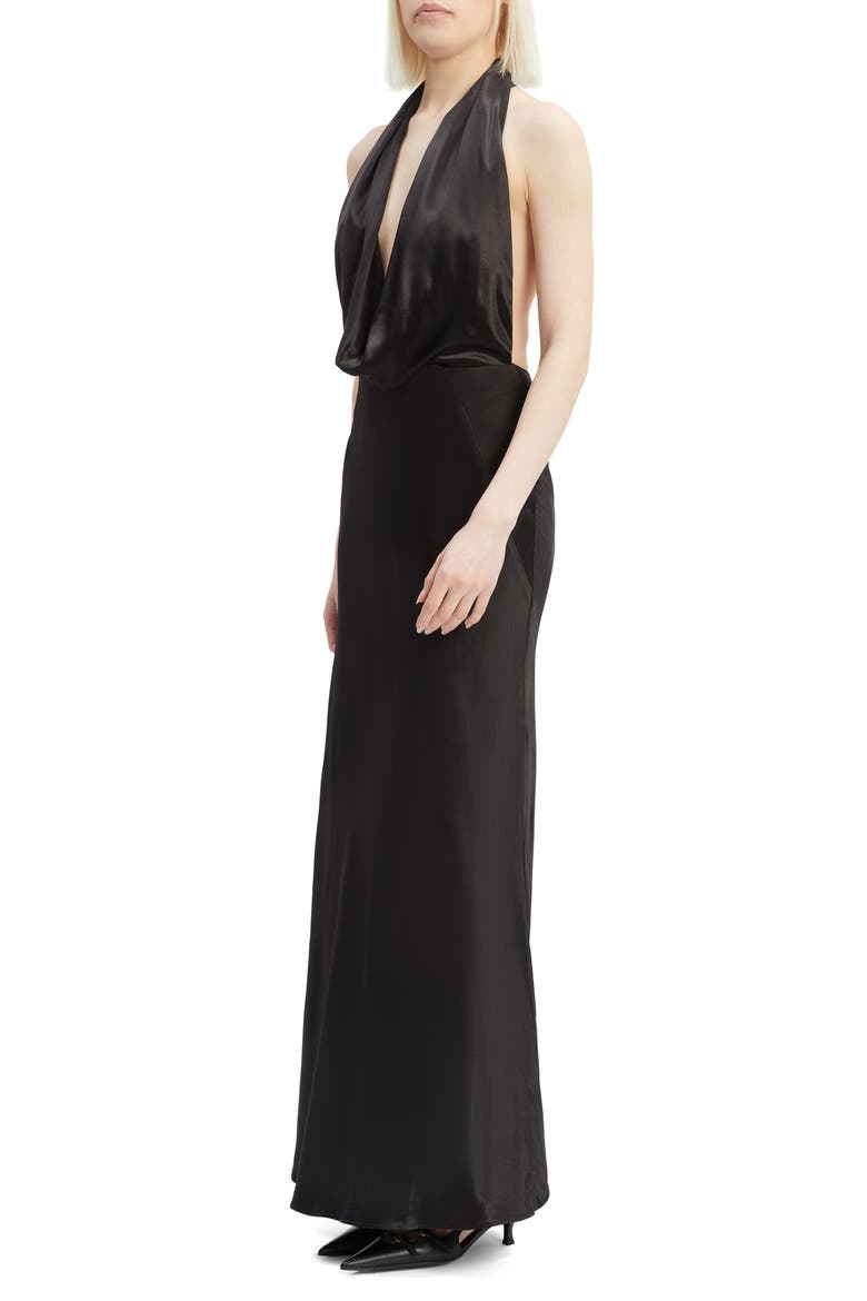 Nola Halter Neck Satin Dress, Alternate, color, BLACK