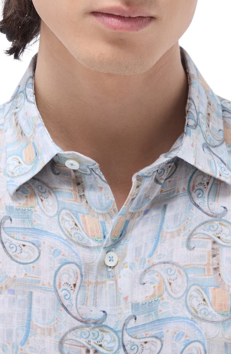 Bugatchi Julian Shaped Fit Linen Button-Up Shirt, Alternate, color,