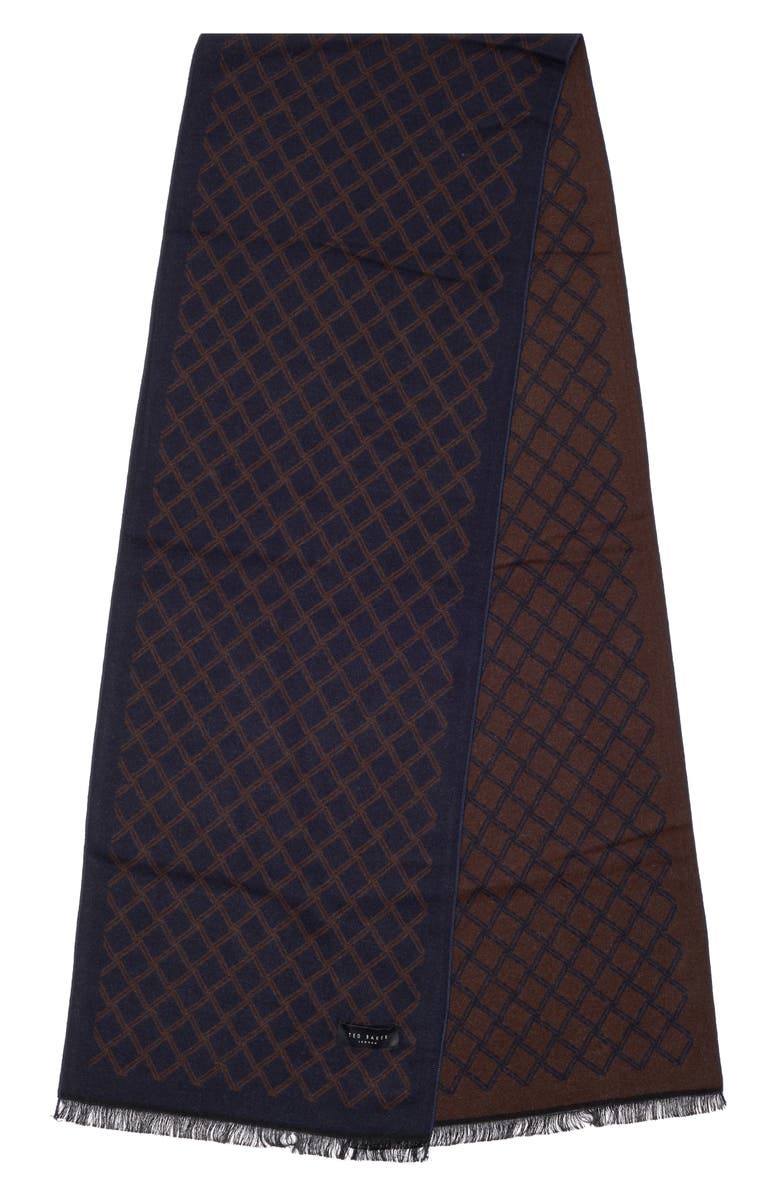 Ted Baker London Diamond Lattice Silk Reversible Scarf, Alternate, color, Blue