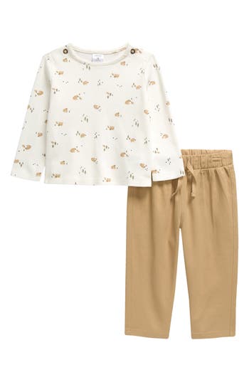 NORDSTROM NORDSTROM BEAR PRINT COTTON TOP & DRAWSTRING PANTS SET