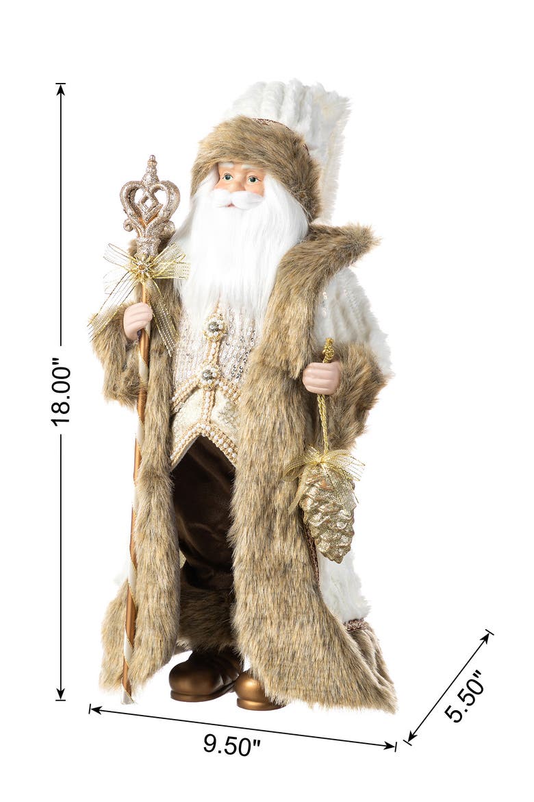 18"H Faux Fur Christmas Woodland Santa Figurine, Alternate, color, Brown