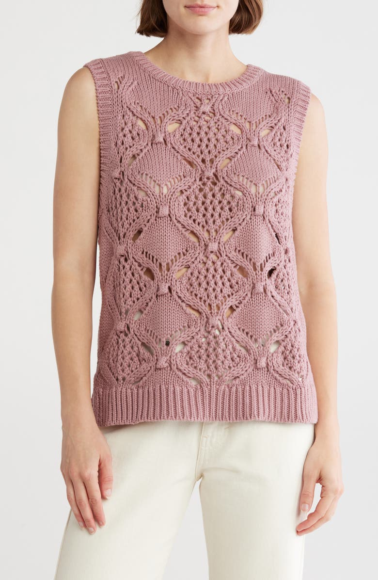 Lucky Brand Diamond Open Knit Sleeveless Sweater Vest, Main, color,