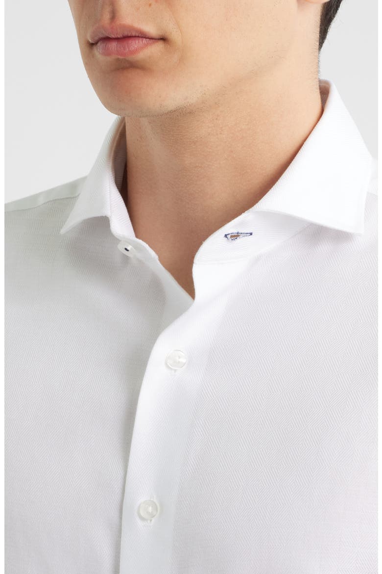 Trim Fit White Cotton Herringbone Dress Shirt, Alternate, color, WHITE