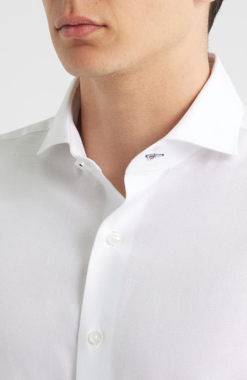 Lorenzo Uomo Trim Fit White Cotton Herringbone Dress Shirt In White