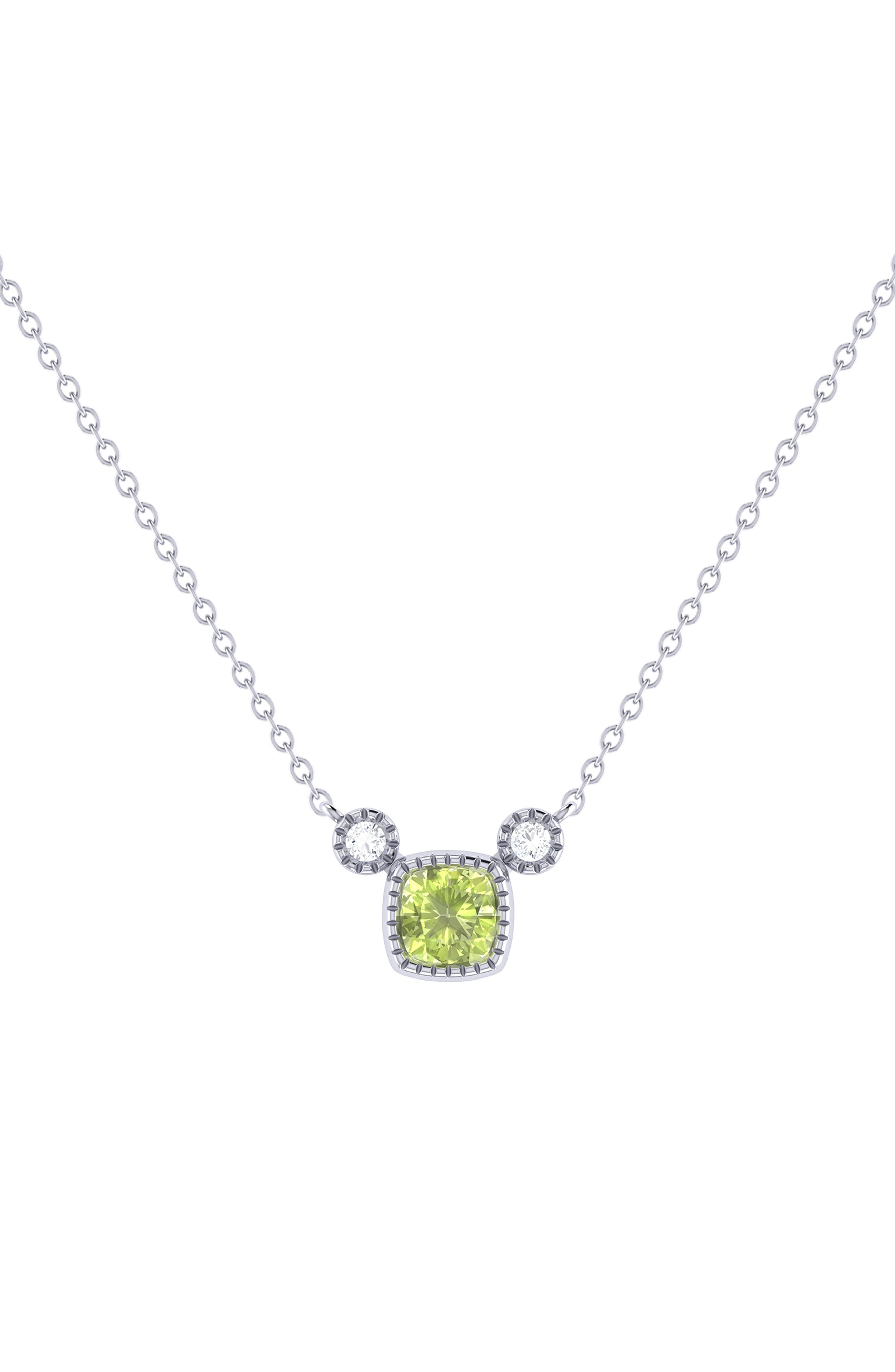 LuvMyJewelry La Vie Cushion Cut Peridot & Diamond Pendant Necklace - 0.04ct.