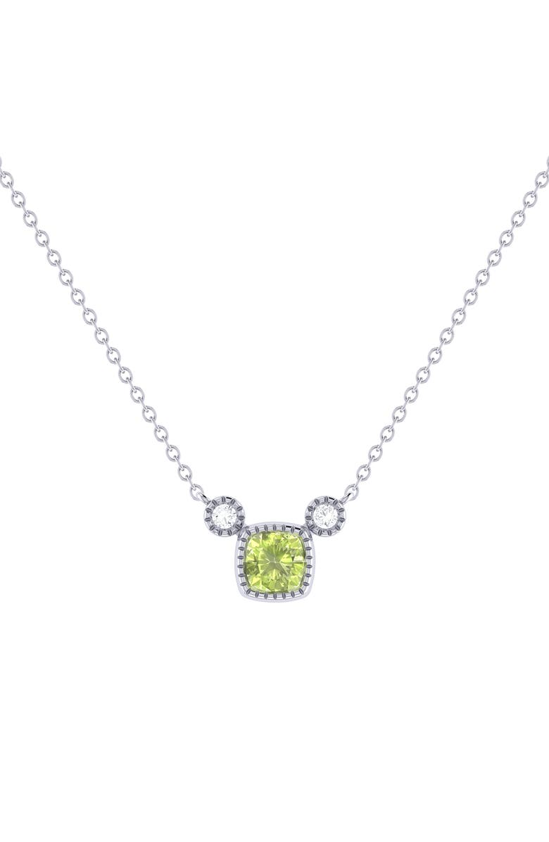 LuvMyJewelry La Vie Cushion Cut Peridot & Diamond Pendant Necklace - 0.04ct., Main, color, 14K White Gold