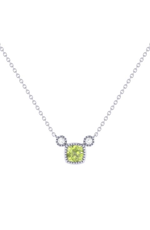 La Vie Cushion Cut Peridot & Diamond Pendant Necklace - 0.04ct.