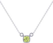 LuvMyJewelry La Vie Cushion Cut Peridot & Diamond Pendant Necklace - 0.04ct.