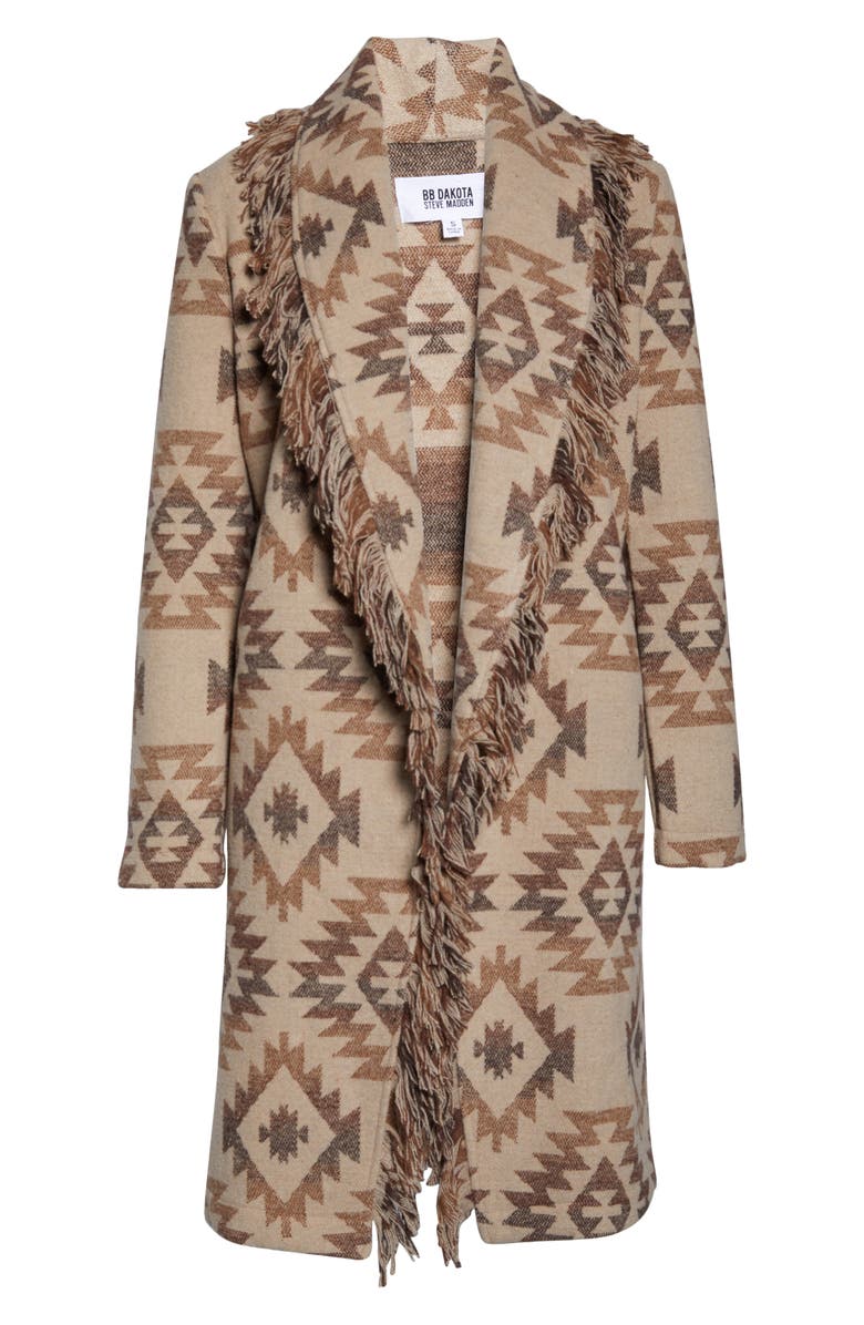 BB Dakota by Steve Madden Fringe Shawl Collar Coat, Alternate, color,
