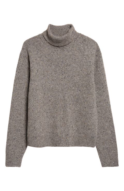 Wool Blend Mouliné Turtleneck Sweater