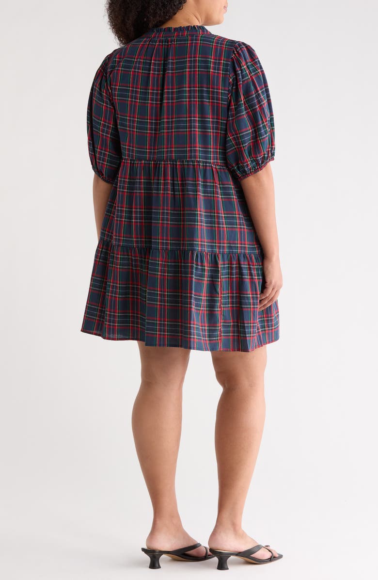 SUGARLIPS Chapman Plaid Puff Sleeve Dress, Alternate, color, Navy-Multi
