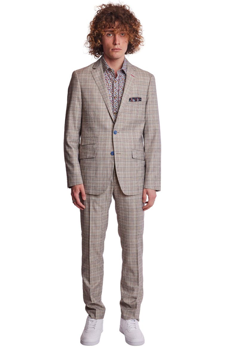 Dover Slim Fit Plaid Sport Coat, Alternate, color, TAN PINK BLUE PLAID