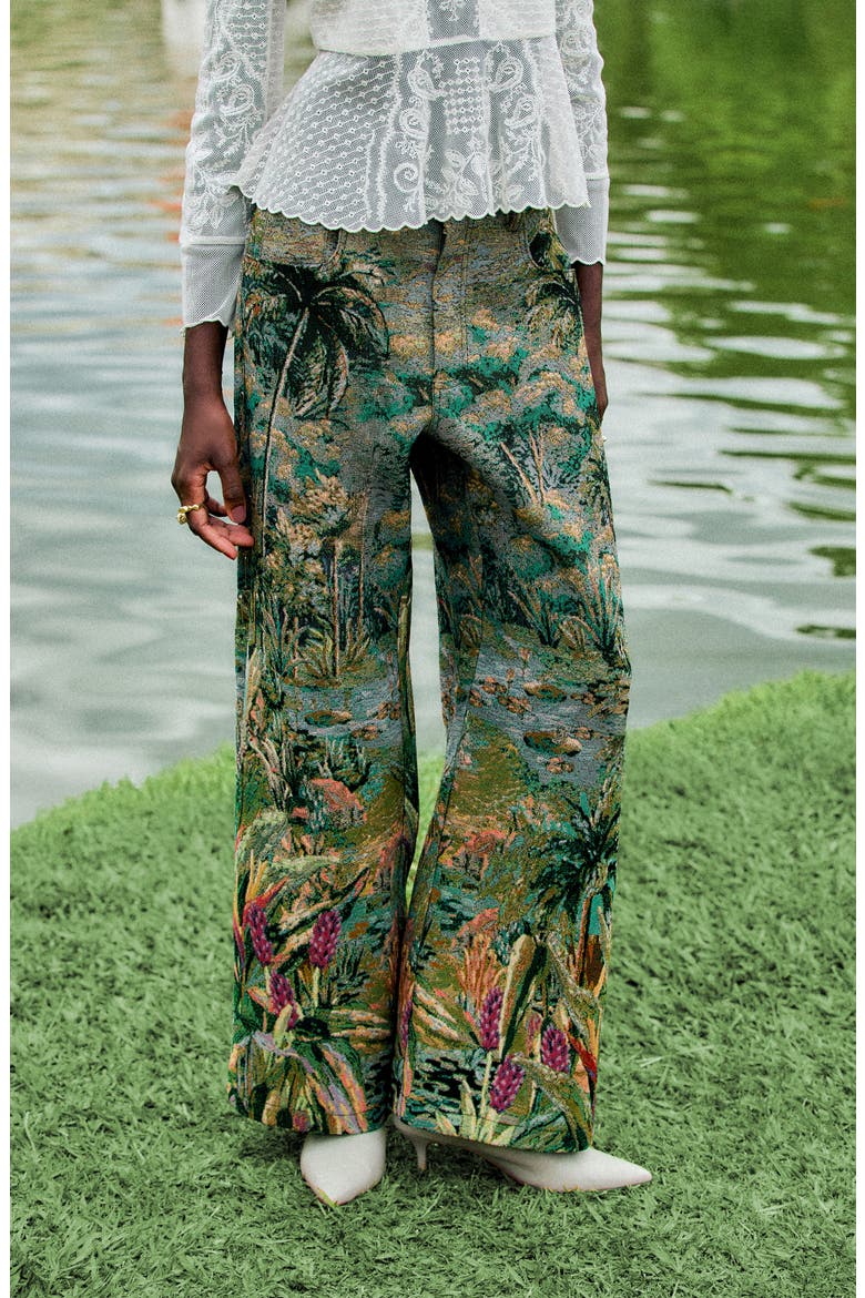 Petricor Jacquard Wide Leg Pants, Alternate, color, GREEN
