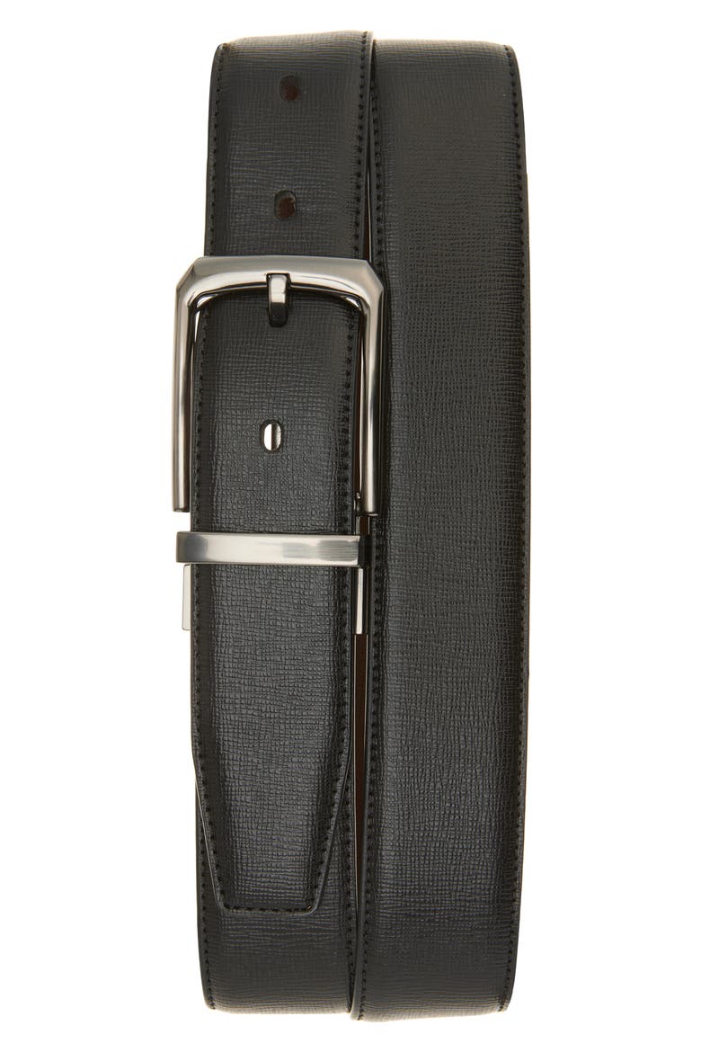 Feather Edge Stitched Faux Leather Belt, Main, color, BLACK