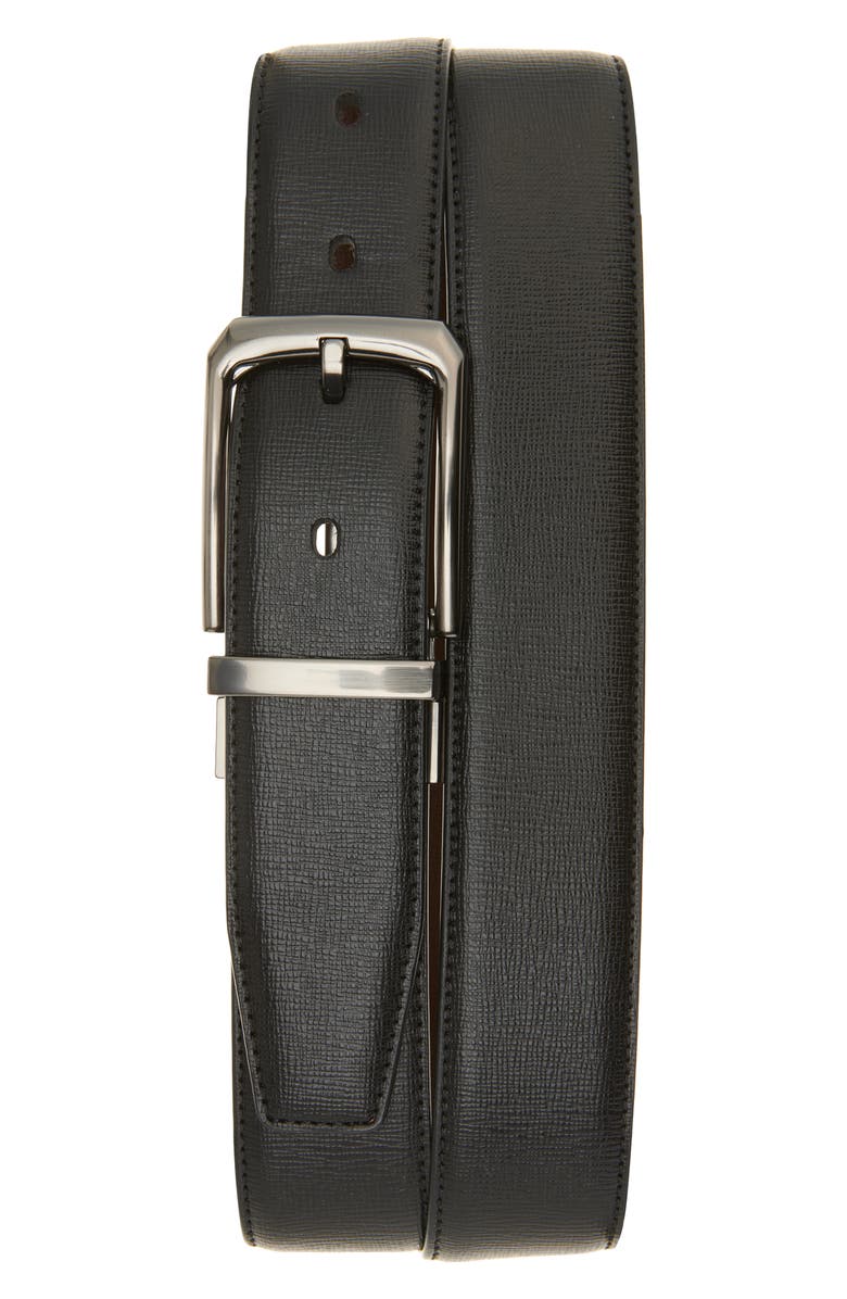 Original Penguin Feather Edge Stitched Faux Leather Belt, Main, color, Black