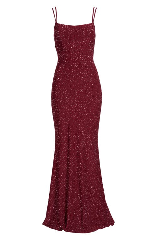 Jump Apparel Rhinestone Strappy Gown In Wine