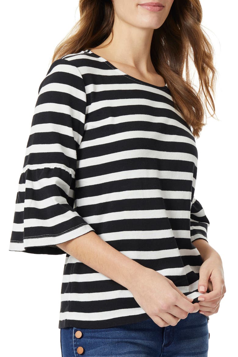 Stripe Flounce Sleeve Cotton Top, Alternate, color, NYC WHITE/ JONES BLACK