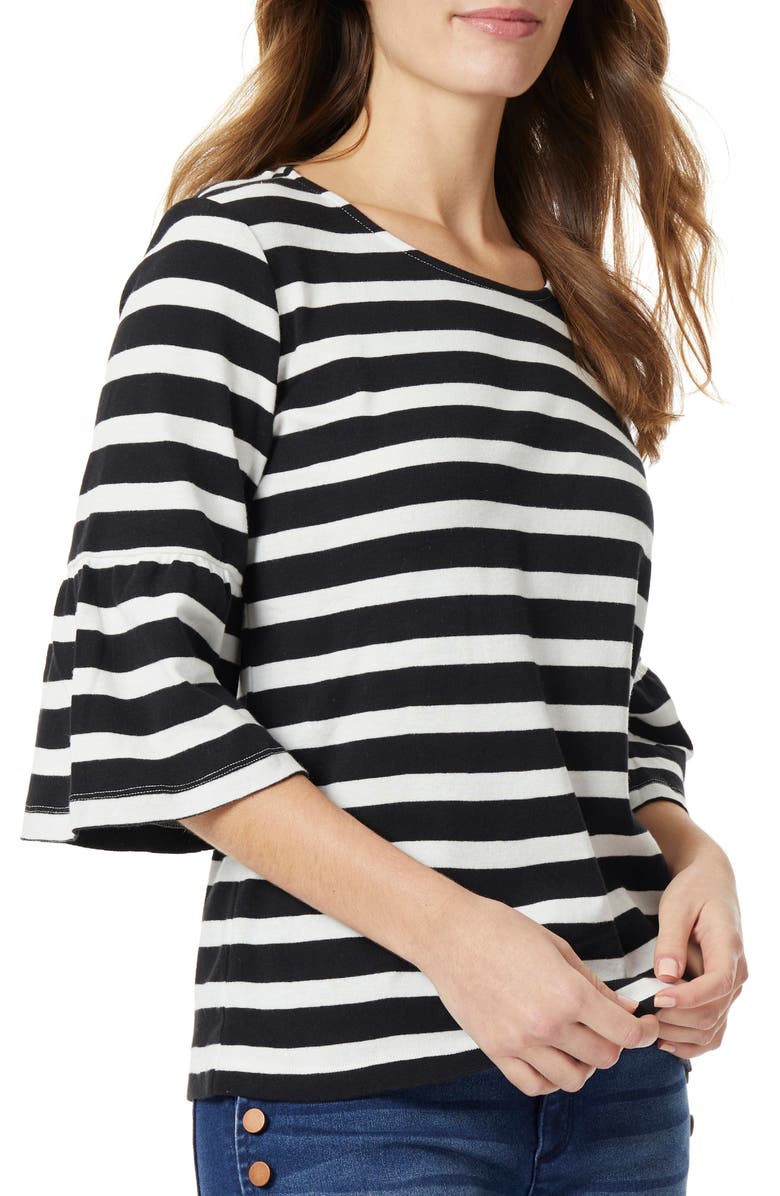 Jones New York Stripe Flounce Sleeve Cotton Top, Alternate, color,