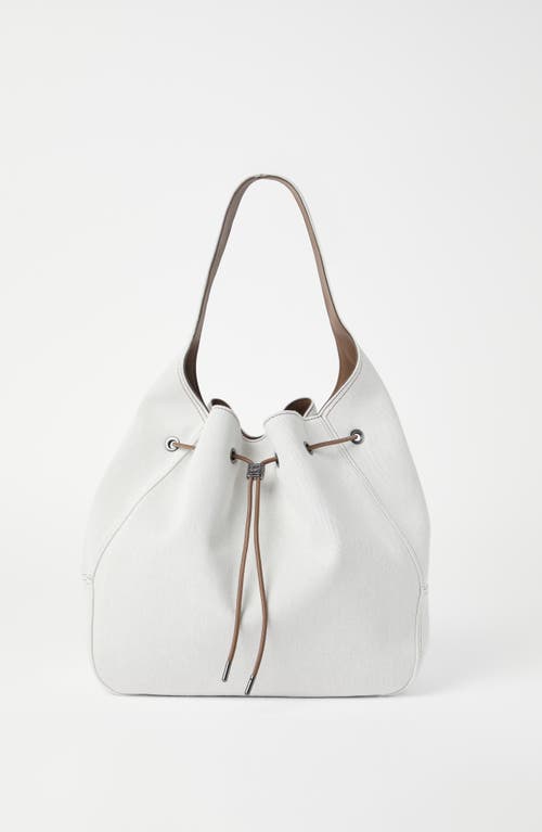 Shop Brunello Cucinelli Gabardine Bc Duo Bucket Bag In Chalk