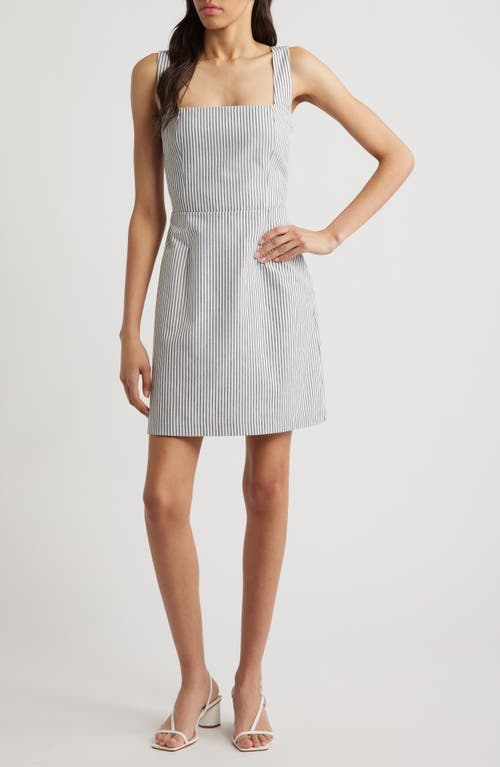 Charles Henry Stripe Sleeveless A-line Minidress In Ivory Black Stripe