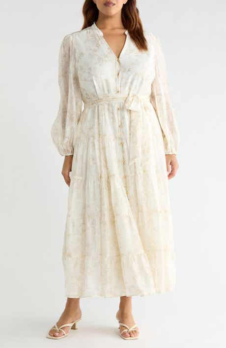 Floral Long Sleeve Tiered Shirtdress