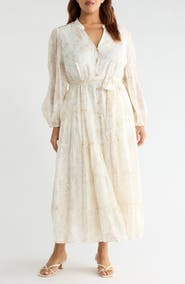 Vince Camuto Floral Long Sleeve Tiered Shirtdress