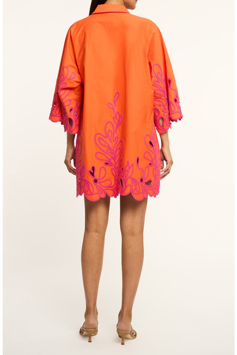 Embroidered Paisley Bloom Cotton Minidress, Alternate, color, BRIGHT CLEMENTINE/ AZALEA