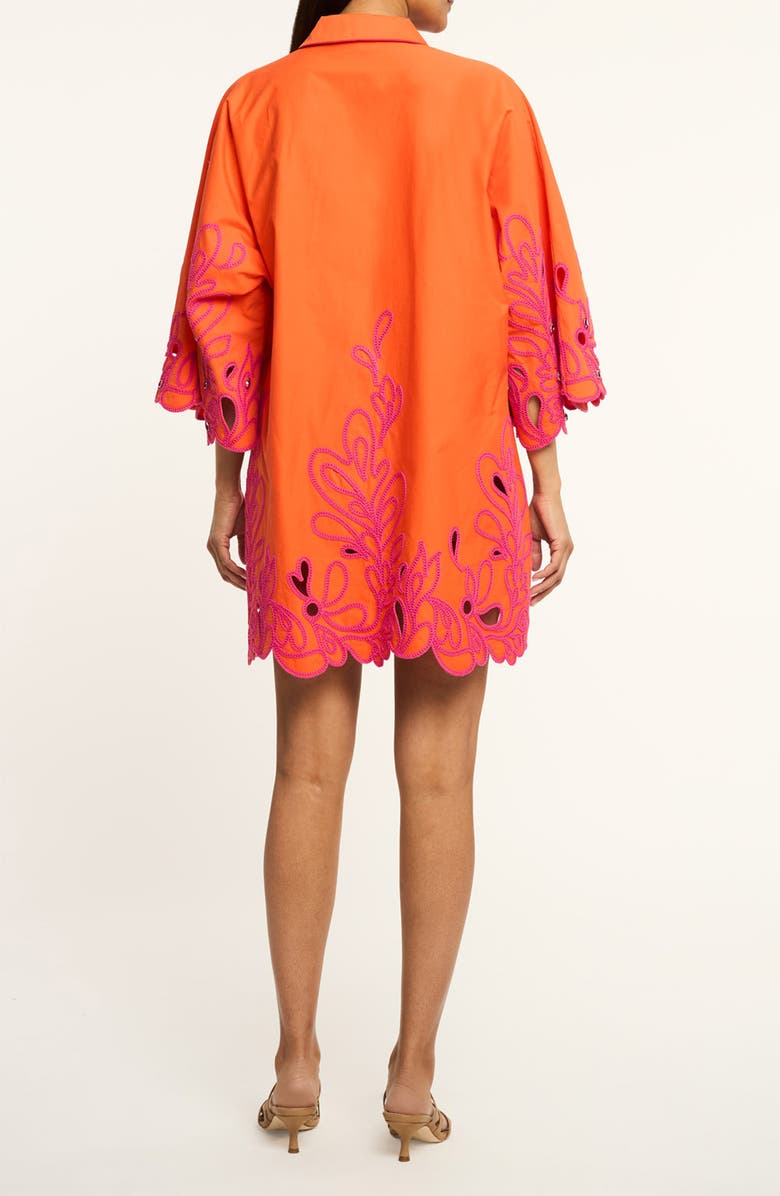 Cinq à Sept Embroidered Paisley Bloom Cotton Minidress, Alternate, color, Bright Clementine/ Azalea