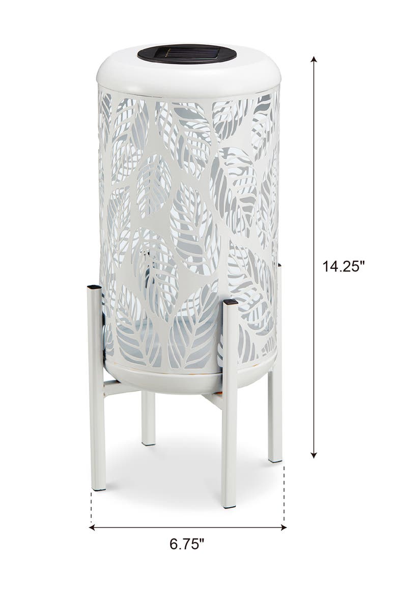 Glitzhome Metal Cutout Leaves LED Solar Powered Outdoor Lantern with Stand, Alternate, color, White