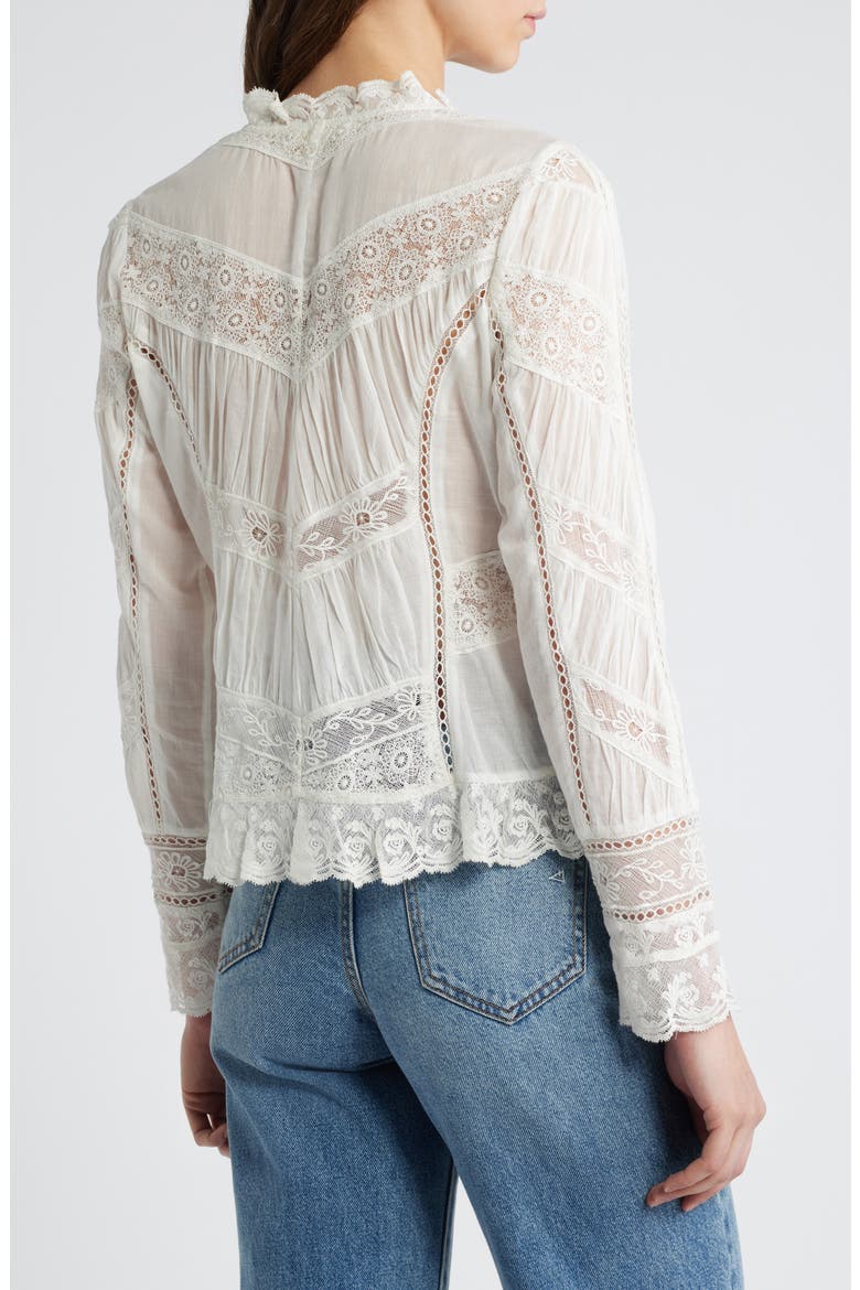 Beline Lace Inset Cotton Button-Up Shirt, Alternate, color, OFF WHITE