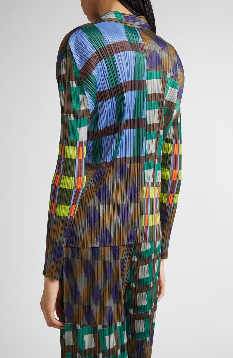 Pleats Please Issey Miyake Harmony Pleated Long Sleeve Button-Up Shirt, Alternate, color, Blue