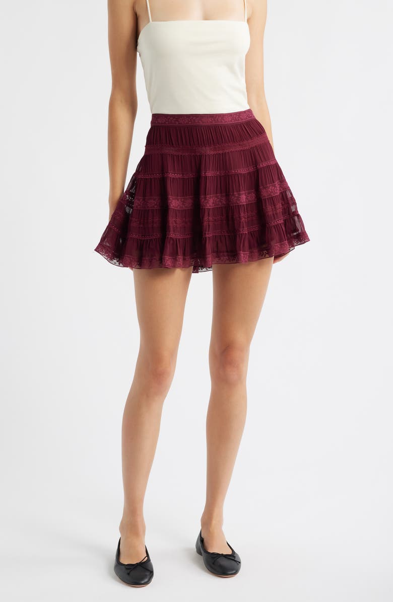 LoveShackFancy Fleetta Tiered Miniskirt, Main, color, Oxblood