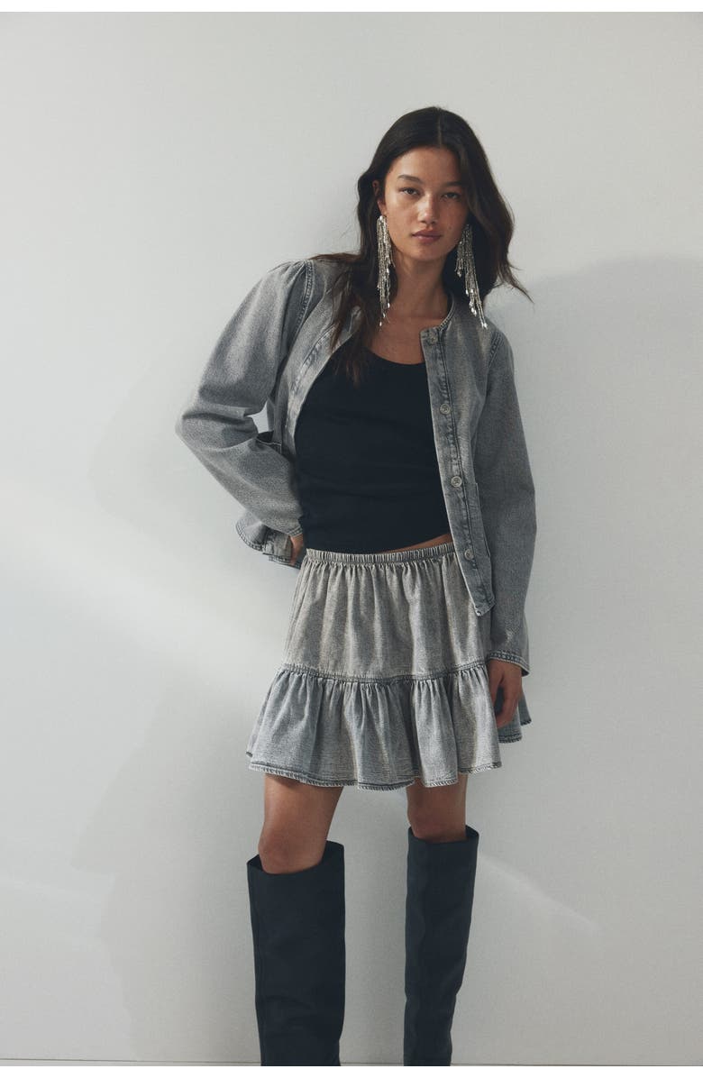 H&M Puff-sleeved Denim Jacket, Alternate, color, Washed Gray