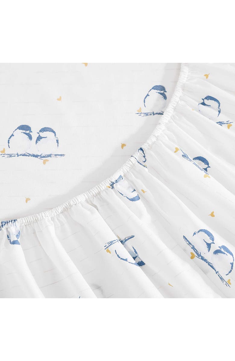 POPPY AND FRITZ Tweet Tweet Birds 200 Thread Count Cotton Percale Sheet Set, Alternate, color, Blue