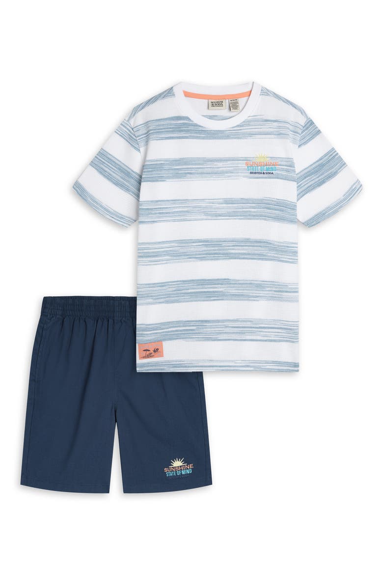 Kids' Stripe T-Shirt & Shorts Set, Main, color, BRIGHT WHITE