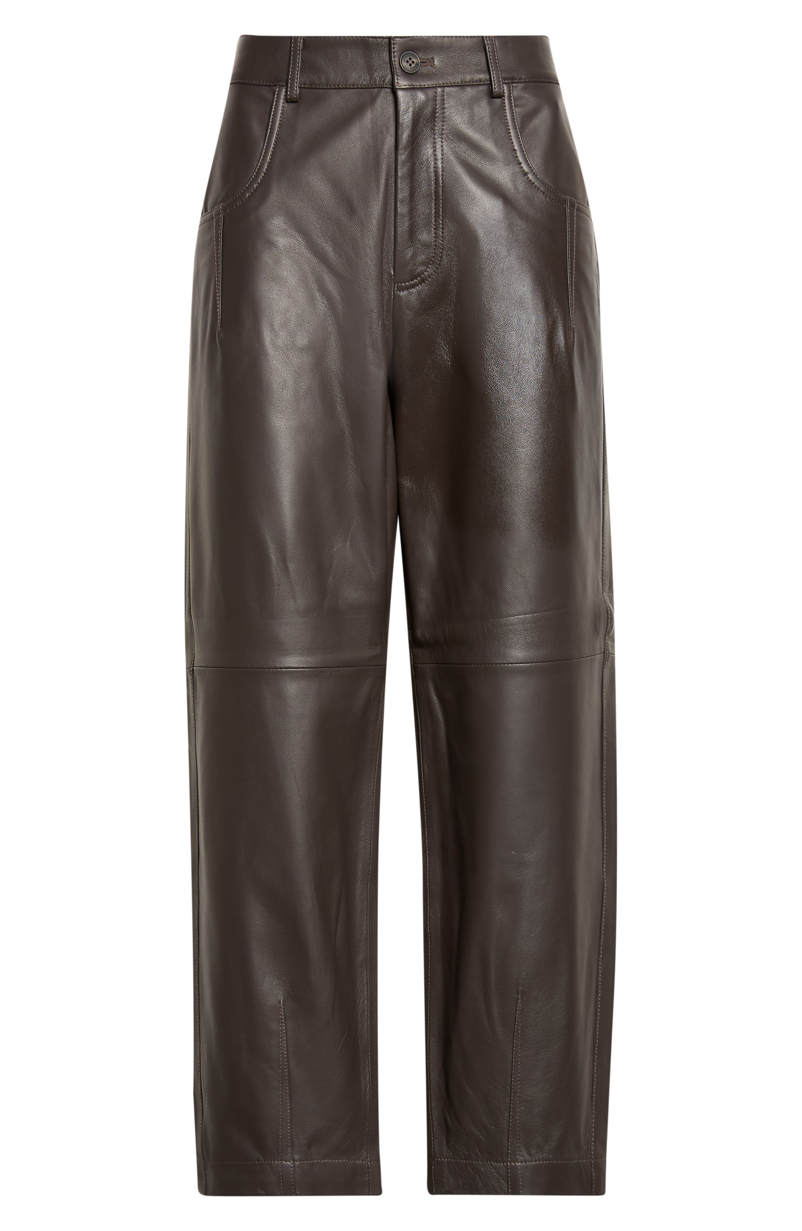 Eleventy Lambskin Leather Pants In Brown