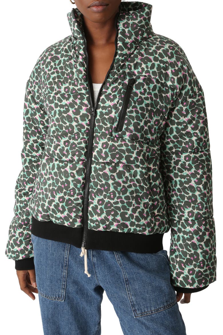 Electric Leopard Puffer Jacket, Main, color, GREEN/ MULTI