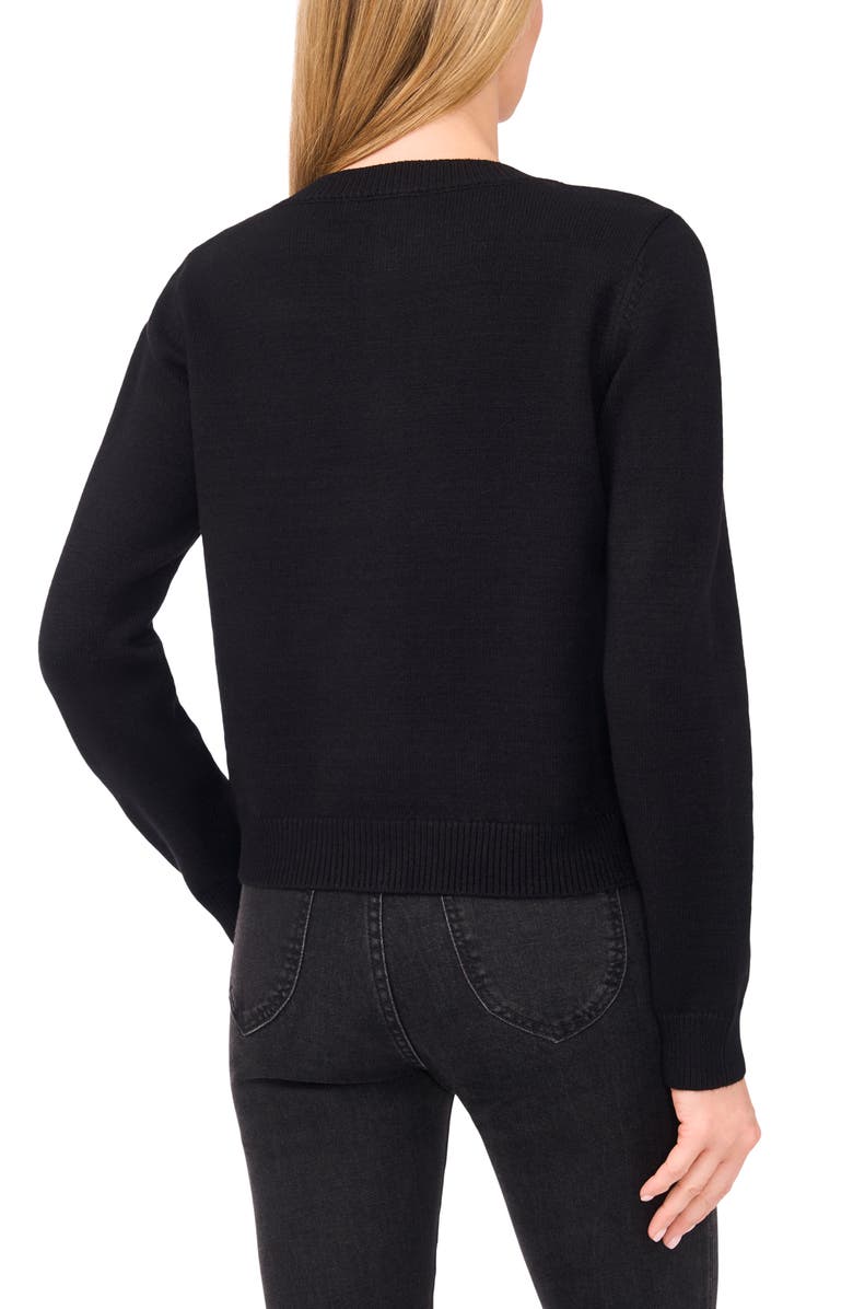 CeCe Bow Detail Crewneck Cardigan, Alternate, color, Rich Black