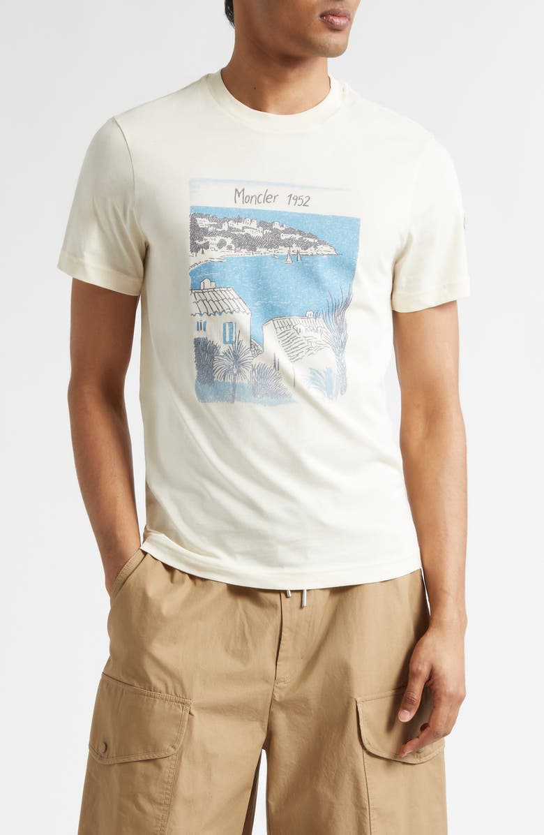 Moncler Seaside Graphic T-Shirt, Main, color, Melange Cream