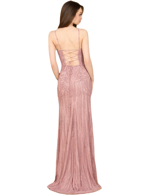 Lara New York Beaded Lace-up Dress With Slit In Cashmere