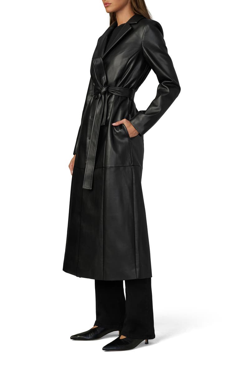 Faux Leather Trench Coat, Alternate, color, BLACK
