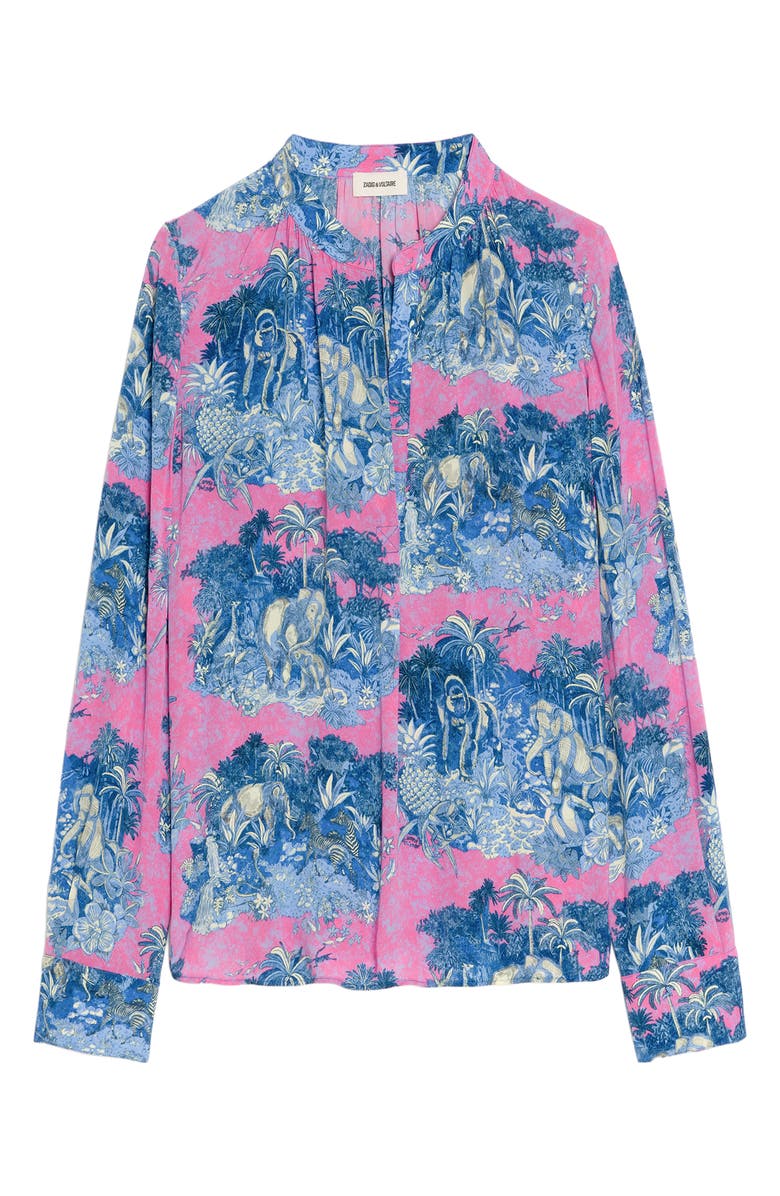 Zadig & Voltaire Tink Wild Jungle Print Crepe Popover Top, Alternate, color, Lady