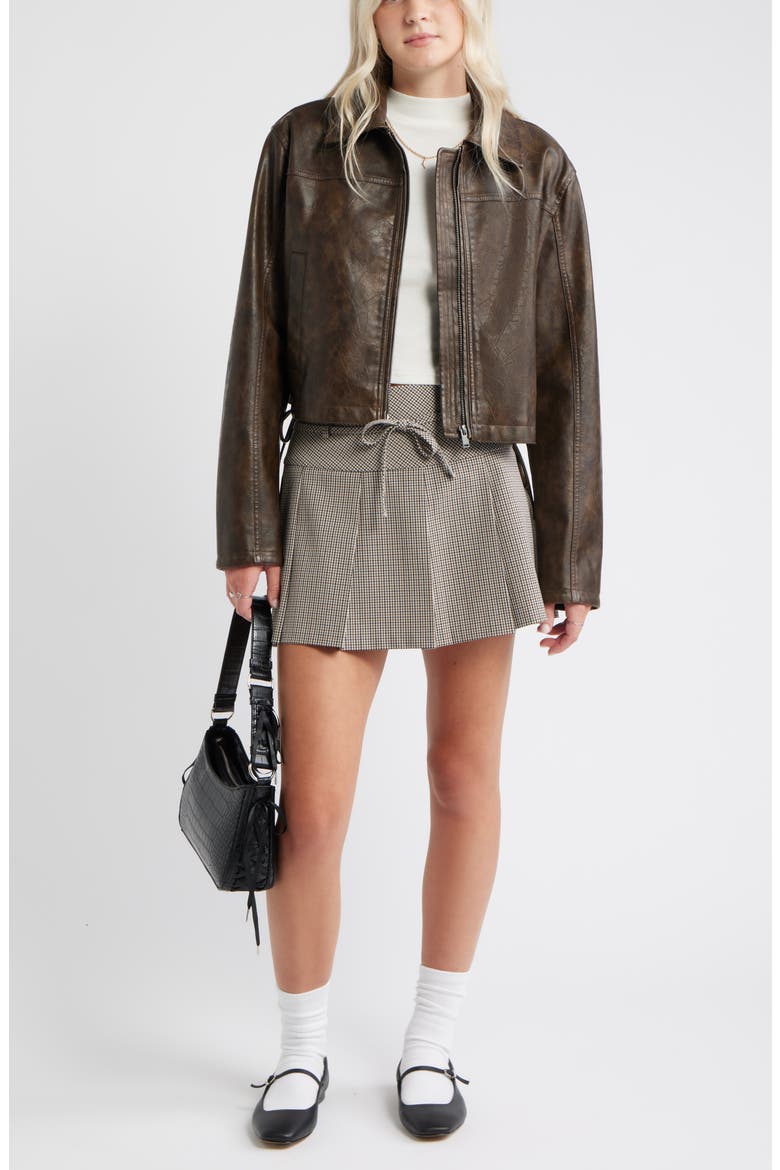 Pleated Belted Plaid Minskirt, Alternate, color, BROWN HOUNDSTOOTH